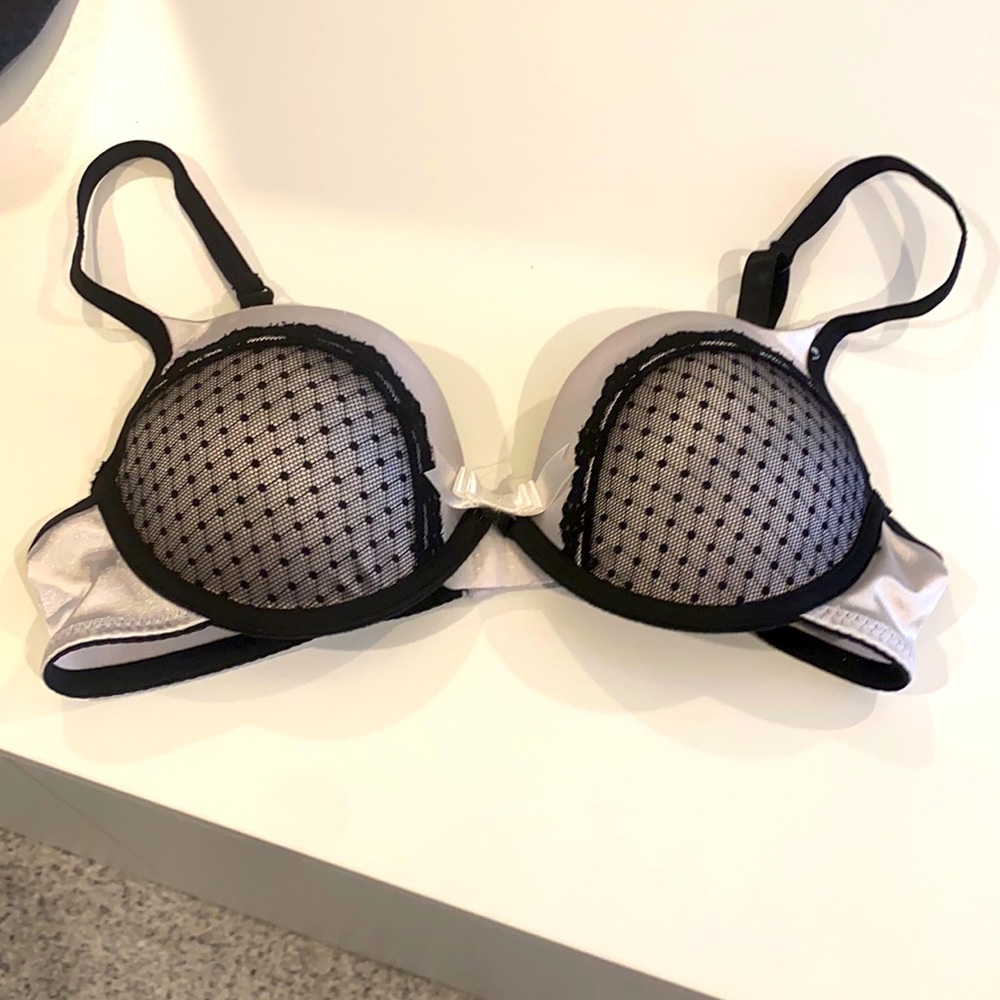 Native 34C white bra black polka dot lace